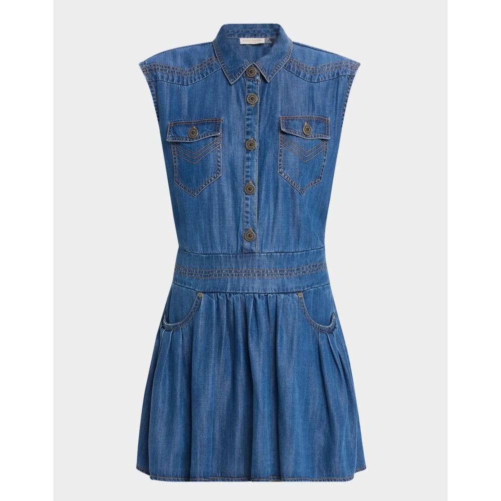 Ramy Brook Paxton Chambray Mini Dress XS Denim Cowgirl Lightweight Western